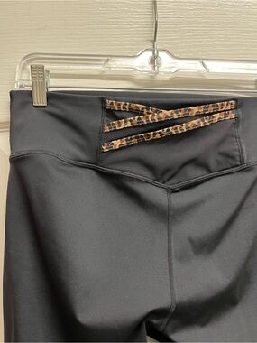 Fabletics Black Athletic Leggings with Leopard Trim